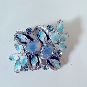 Vintage Juliana molded  Givre glass and blue rhinestone .